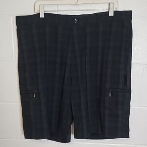 Greg Norman Black & Grey Plaid Cargo Golf Shorts